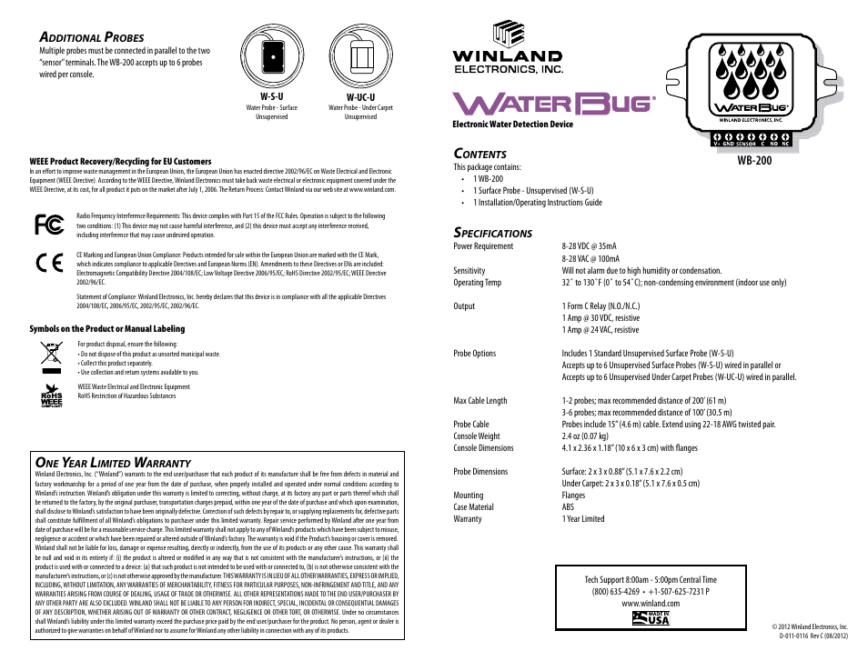 Winland Electronics WB200 User Manual | 4 pages