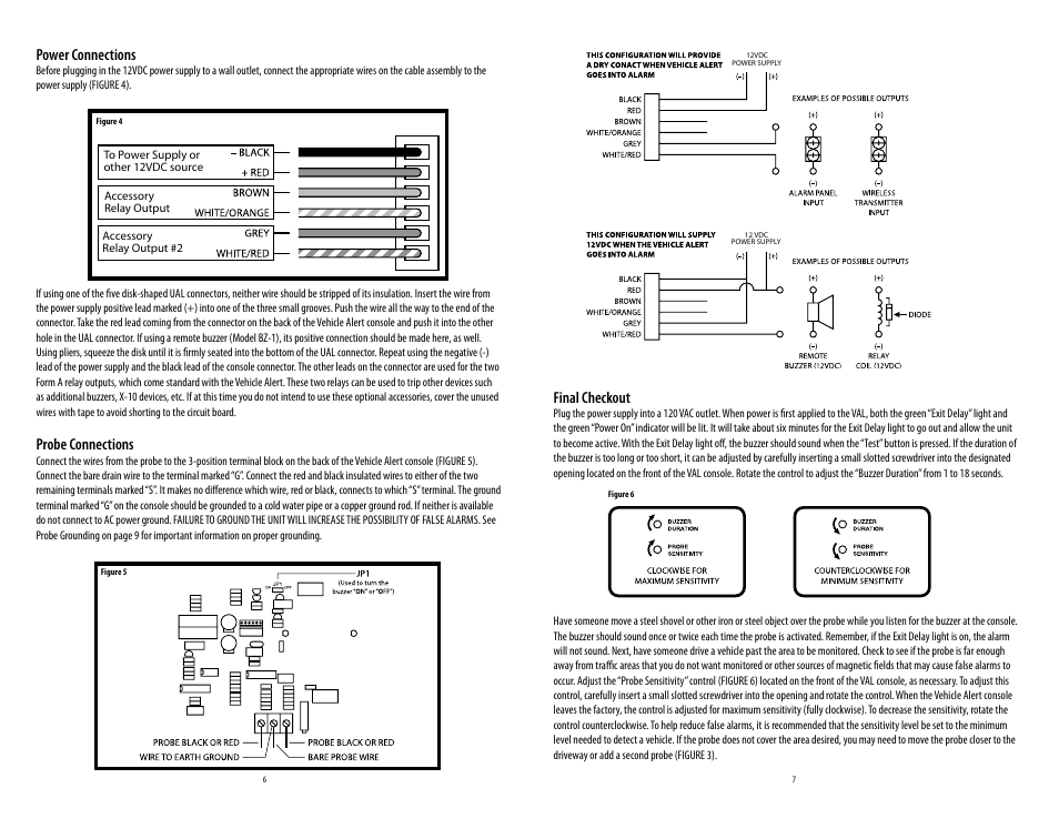 Power connections, Probe connections, Final checkout | Winland Electronics VAL-1 User Manual | Page 7 / 11