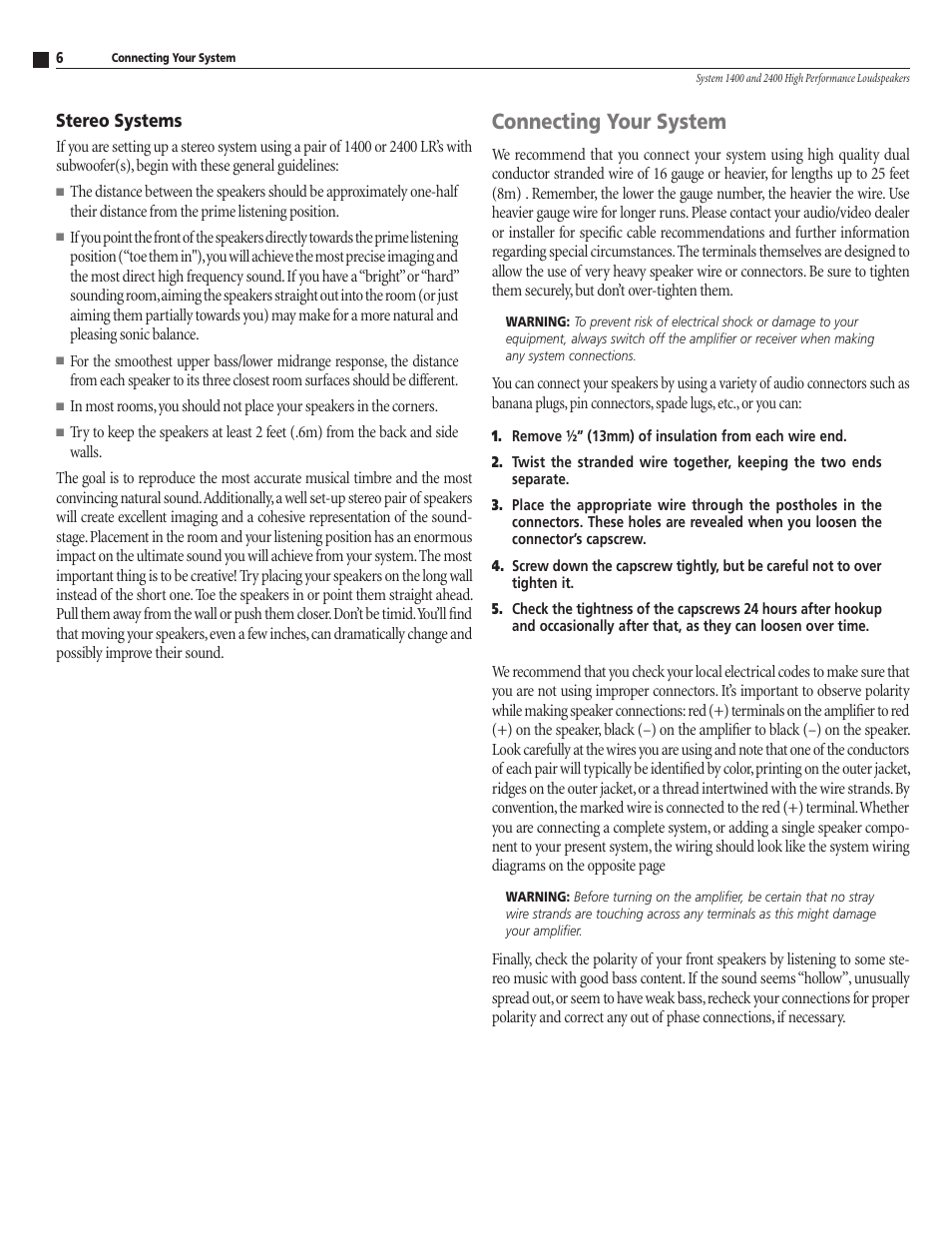 Connecting your system | Atlantic Technology 1400 User Manual | Page 6 / 12