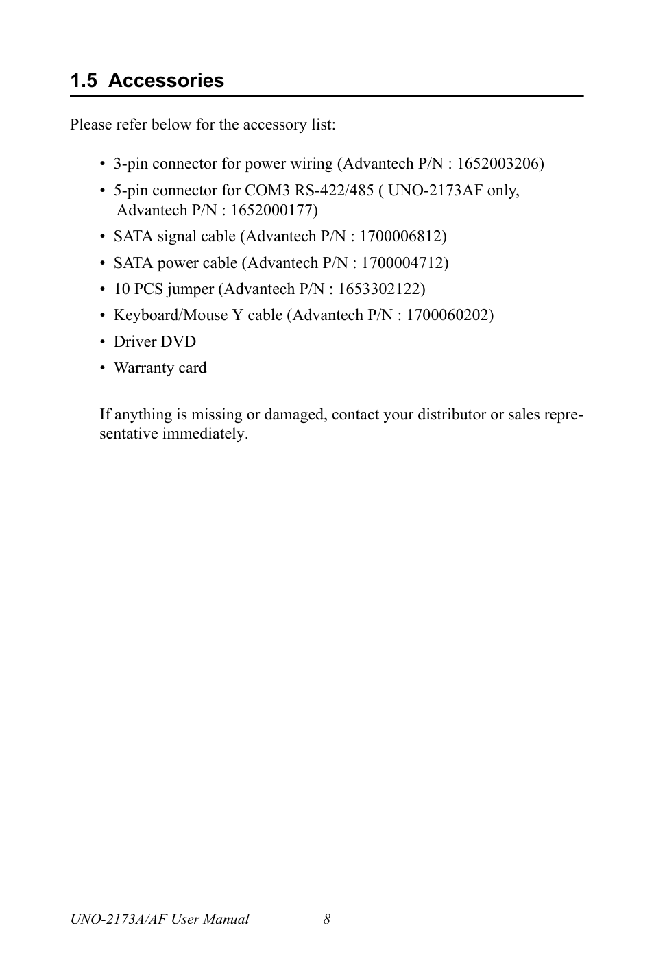 5 accessories, Accessories | Advantech UNO 2173A/AF User Manual | Page 16 / 42