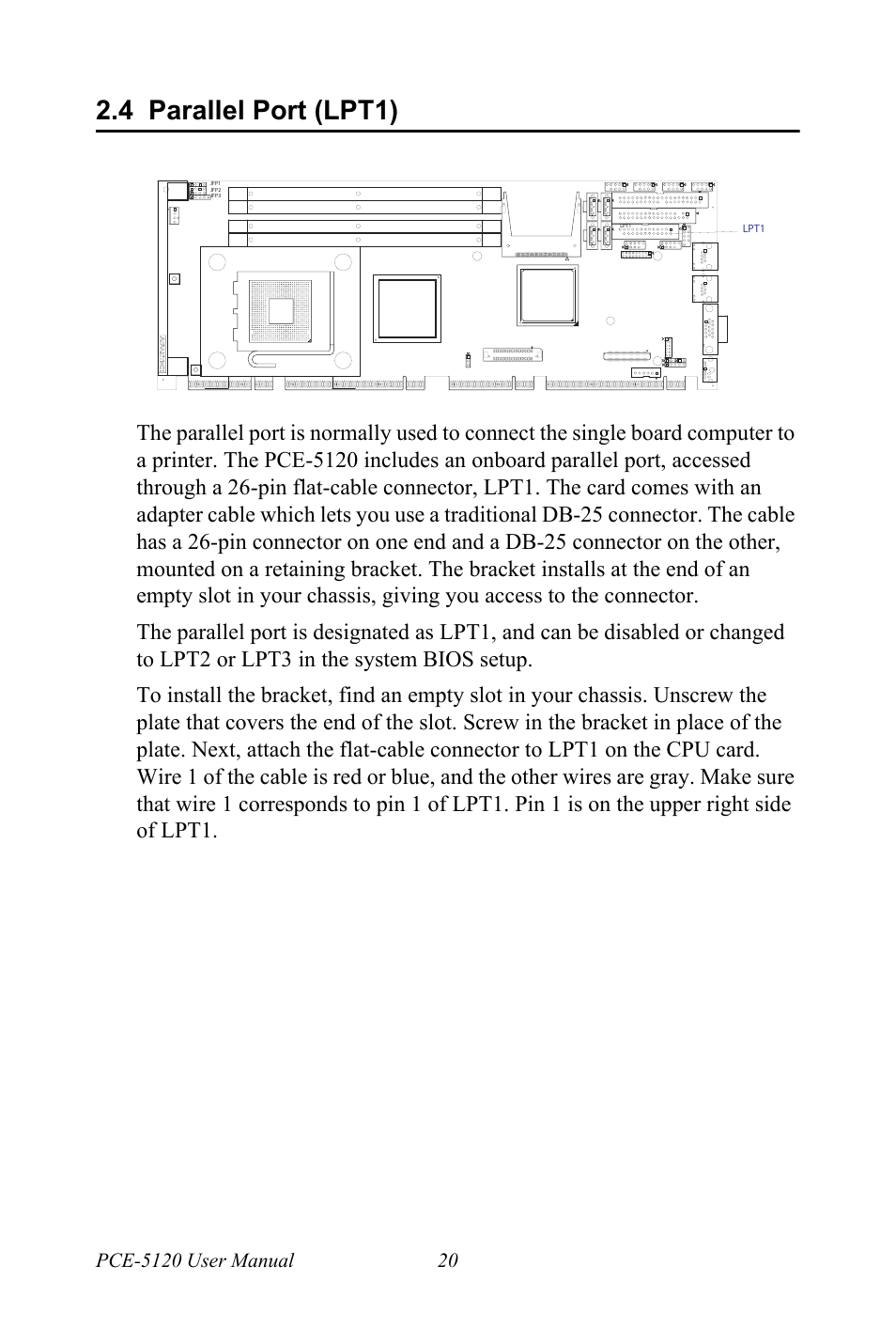 4 parallel port (lpt1), Parallel port (lpt1) | Advantech PCE-5120 User Manual | Page 36 / 122