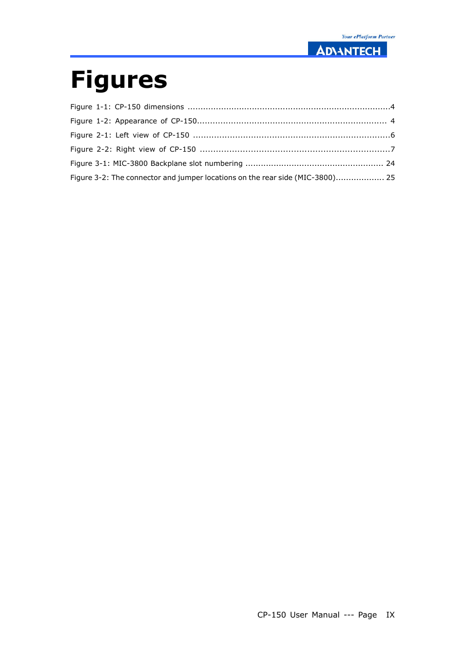 Figures | Advantech COMPACTPCI CP-150 User Manual | Page 9 / 54