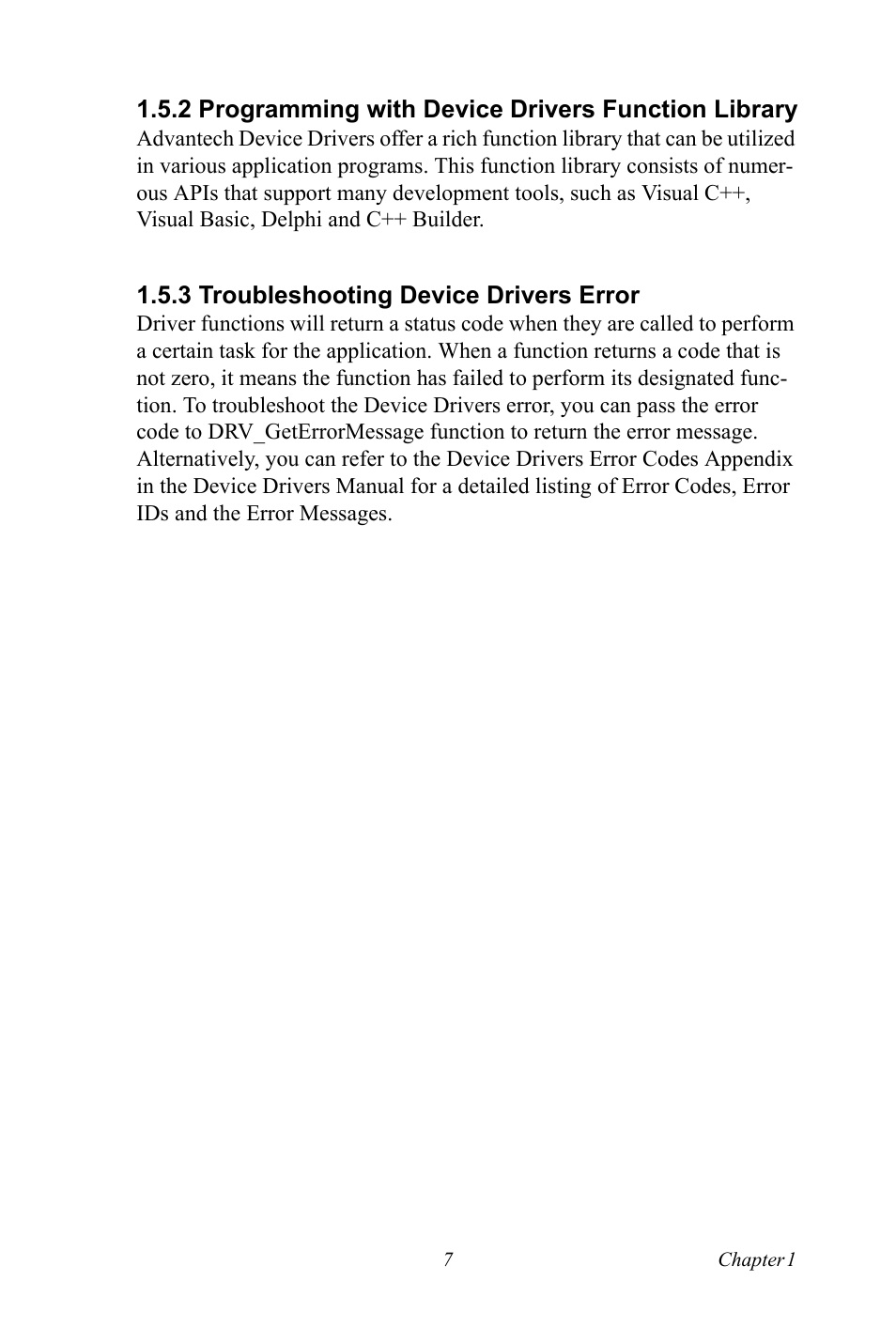 2 programming with device drivers function library, 3 troubleshooting device drivers error, Programming with device drivers function library | Troubleshooting device drivers error | Advantech 4718 User Manual | Page 13 / 54