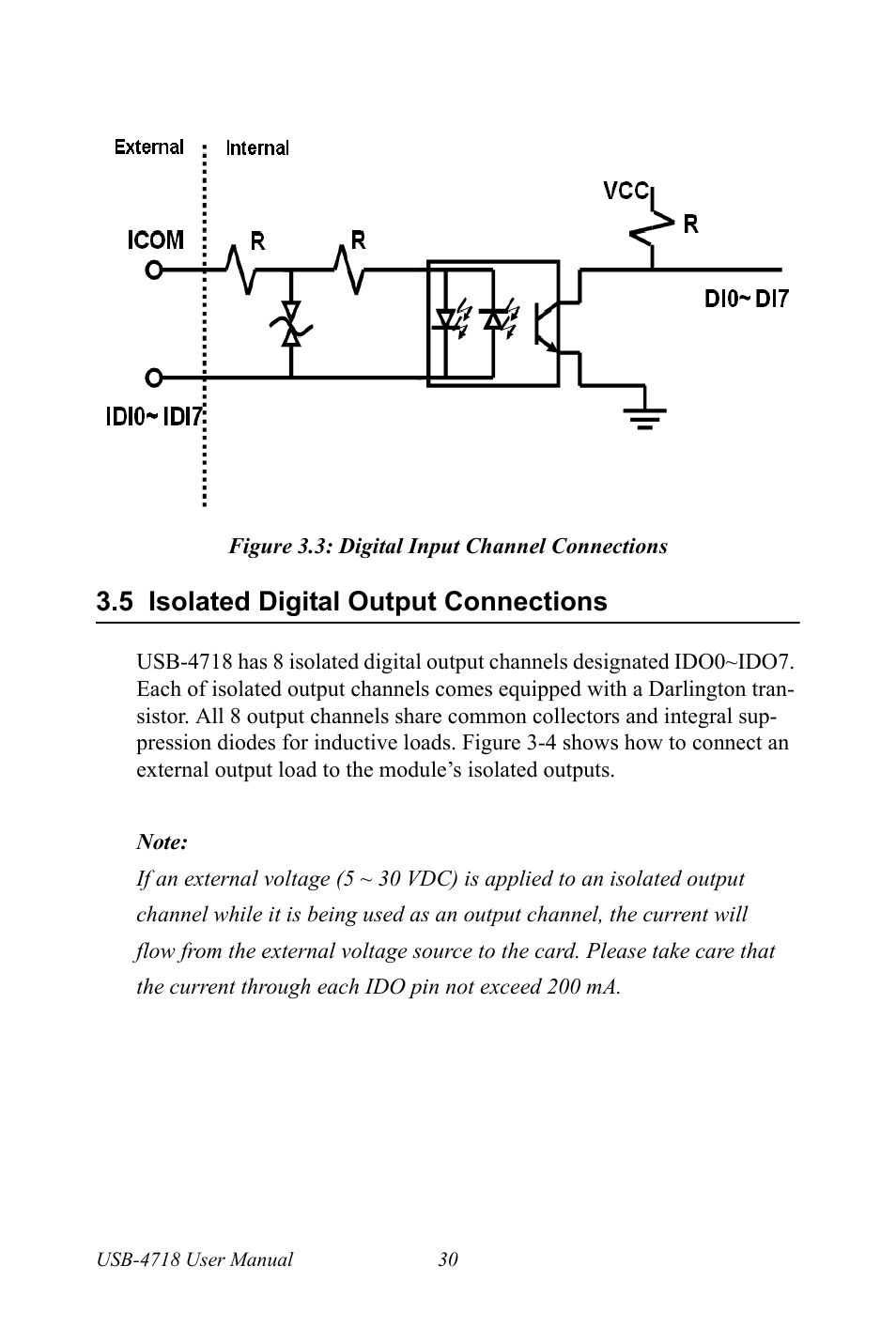 Figure 3.3: digital input channel connections, 5 isolated digital output connections, Figure 3.3:analog output channel connections | Isolated digital output connections | Advantech 4718 User Manual | Page 36 / 54