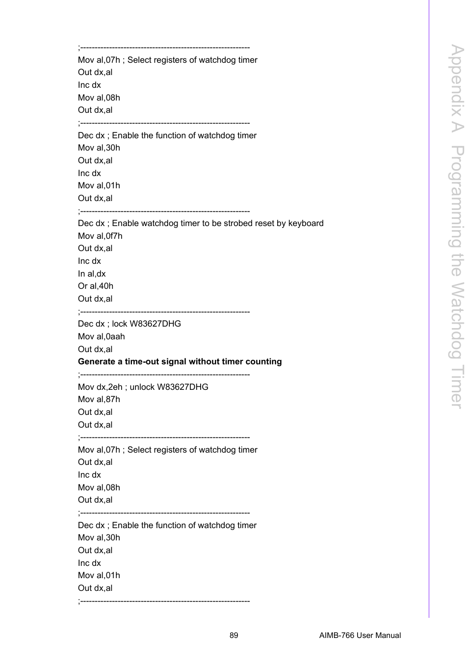 Appendix a p rogramming the w atchdog timer | Advantech AIMB-766 User Manual | Page 101 / 118