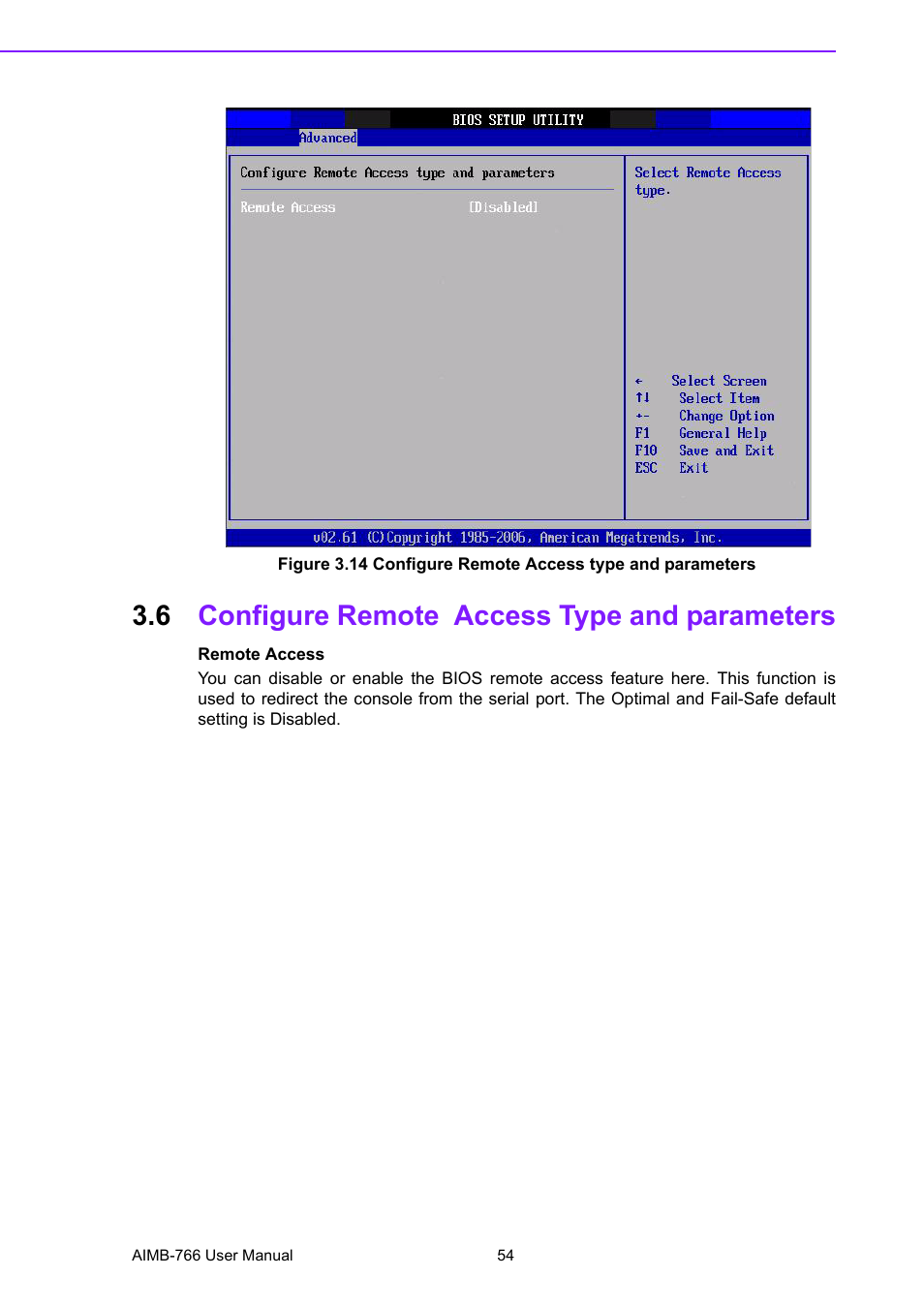 6 configure remote access type and parameters, Configure remote access type and parameters | Advantech AIMB-766 User Manual | Page 66 / 118