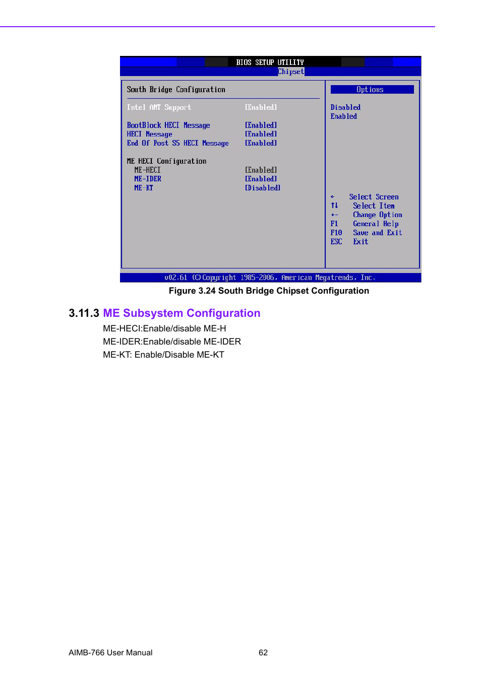 Figure 3.24 south bridge chipset configuration, 3 me subsystem configuration, Figure 3.24south bridge chipset configuration | Advantech AIMB-766 User Manual | Page 74 / 118