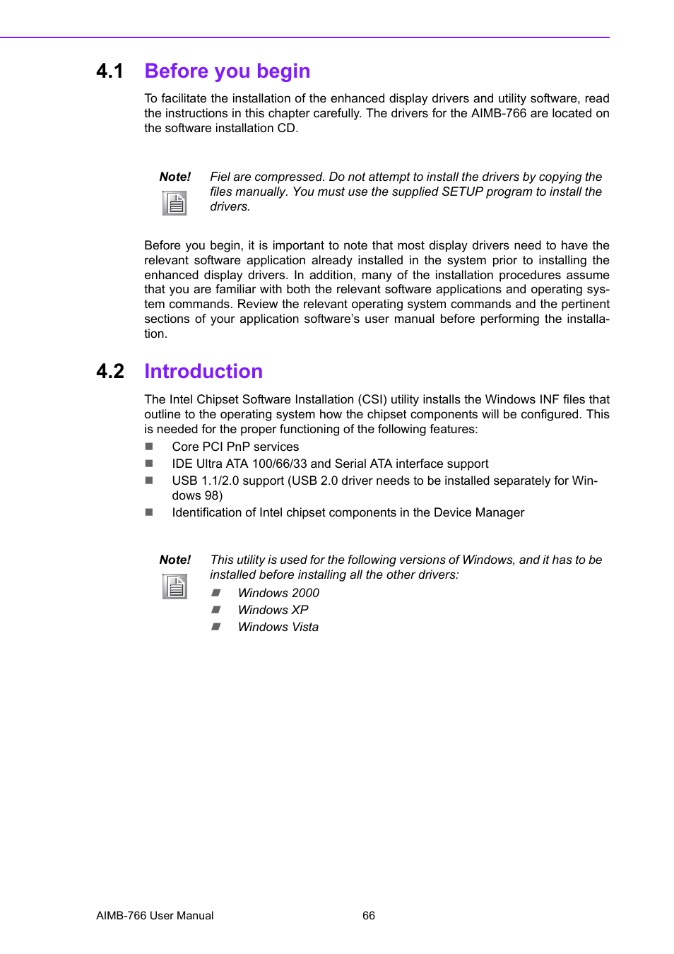 1 before you begin, 2 introduction, Before you begin | Introduction | Advantech AIMB-766 User Manual | Page 78 / 118