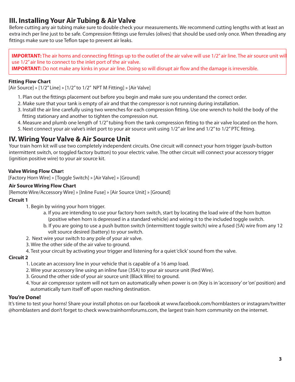 Airhorn_color_pg3, Iii. installing your air tubing & air valve, Iv. wiring your valve & air source unit | HornBlasters VX Bandit User Manual | Page 4 / 8