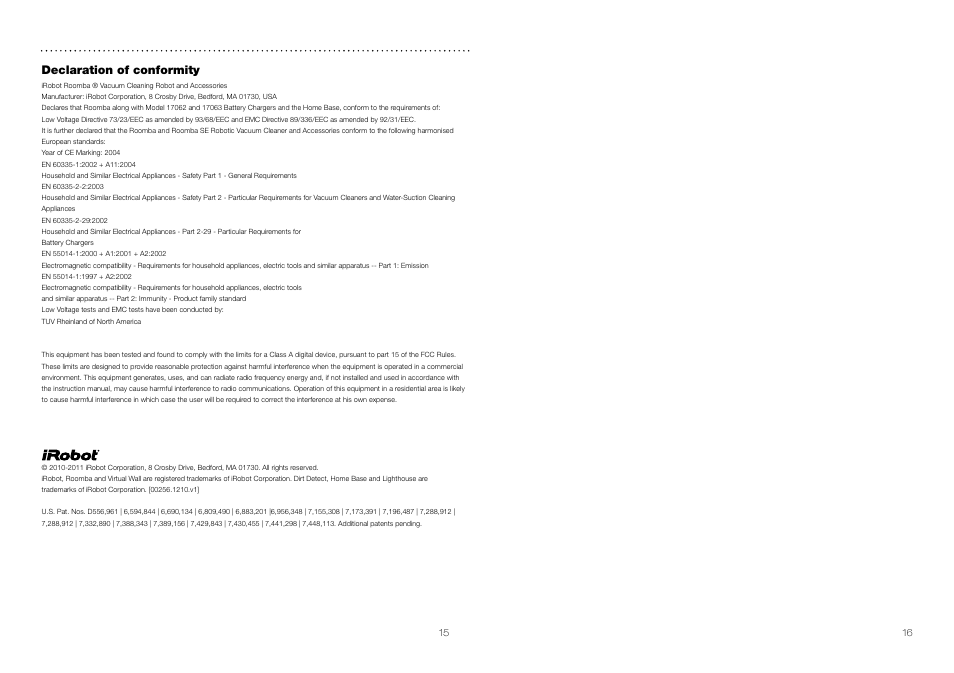 Declaration of conformity | iRobot Roomba 700 Series User Manual | Page 9 / 9