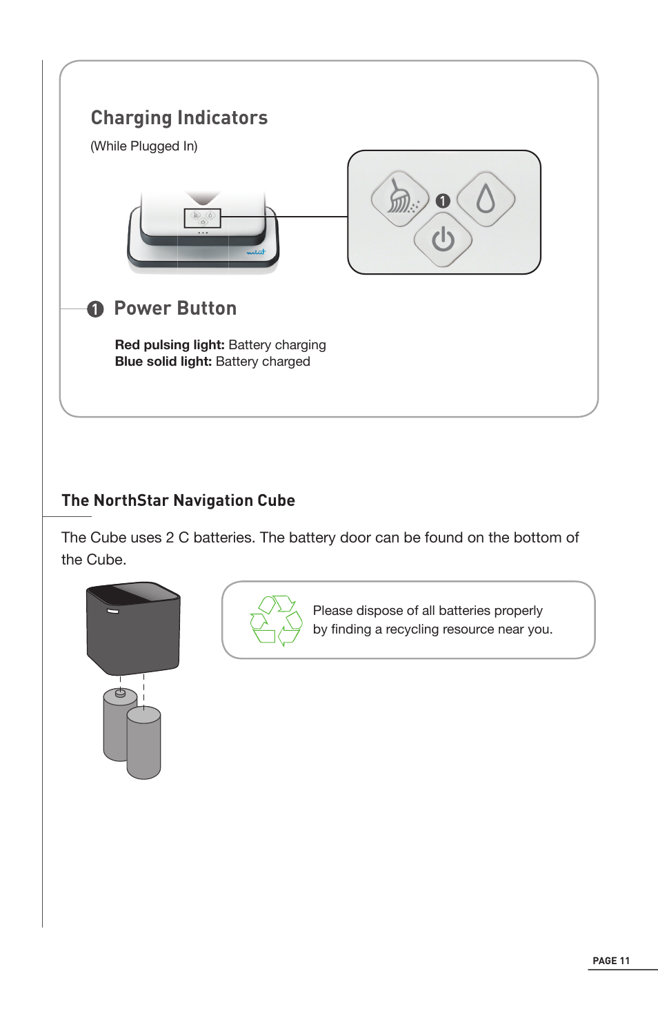 Charging indicators power button | iRobot Mint 5200 User Manual | Page 11 / 40