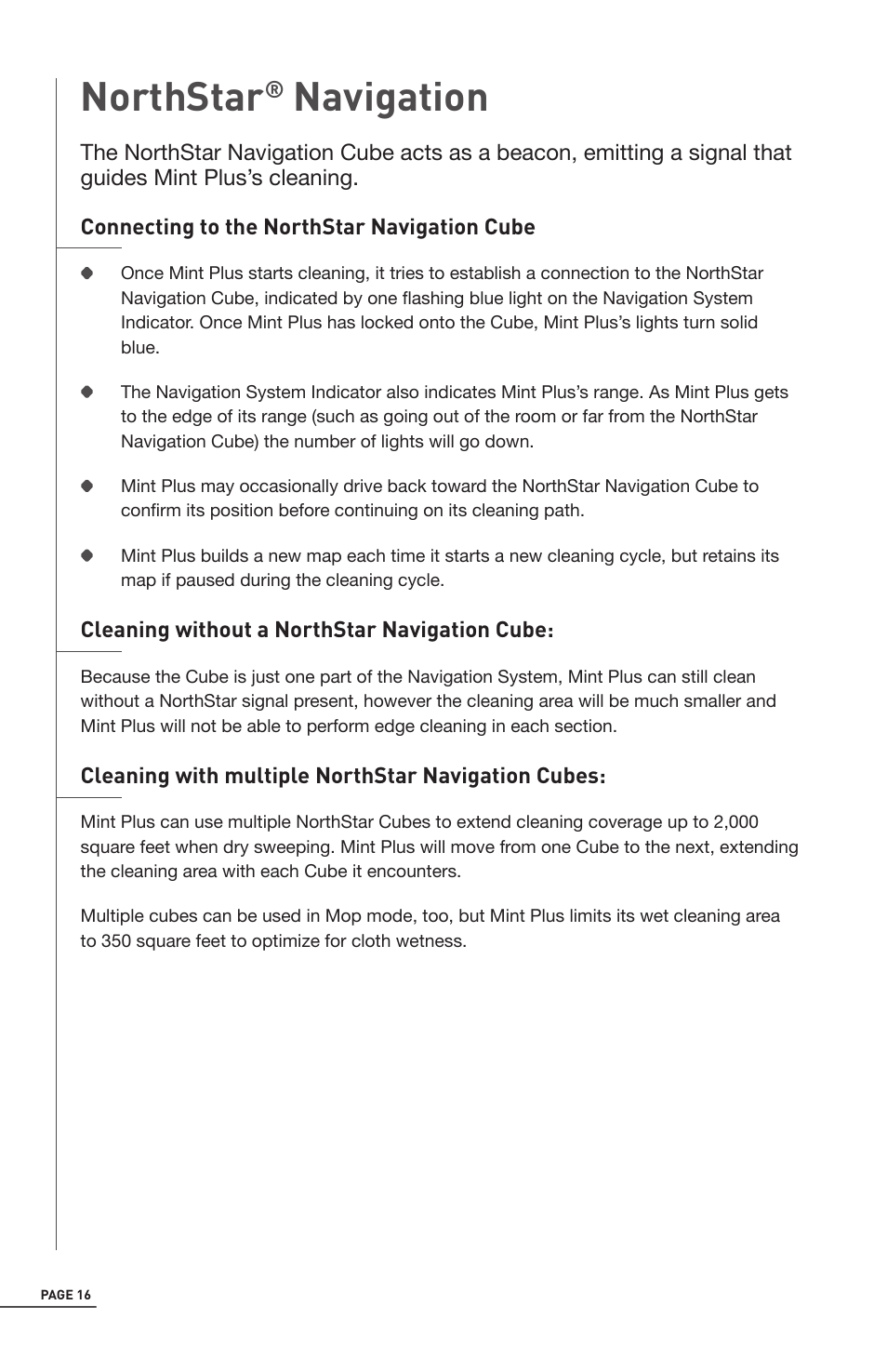 Northstar, Navigation | iRobot Mint 5200 User Manual | Page 16 / 40