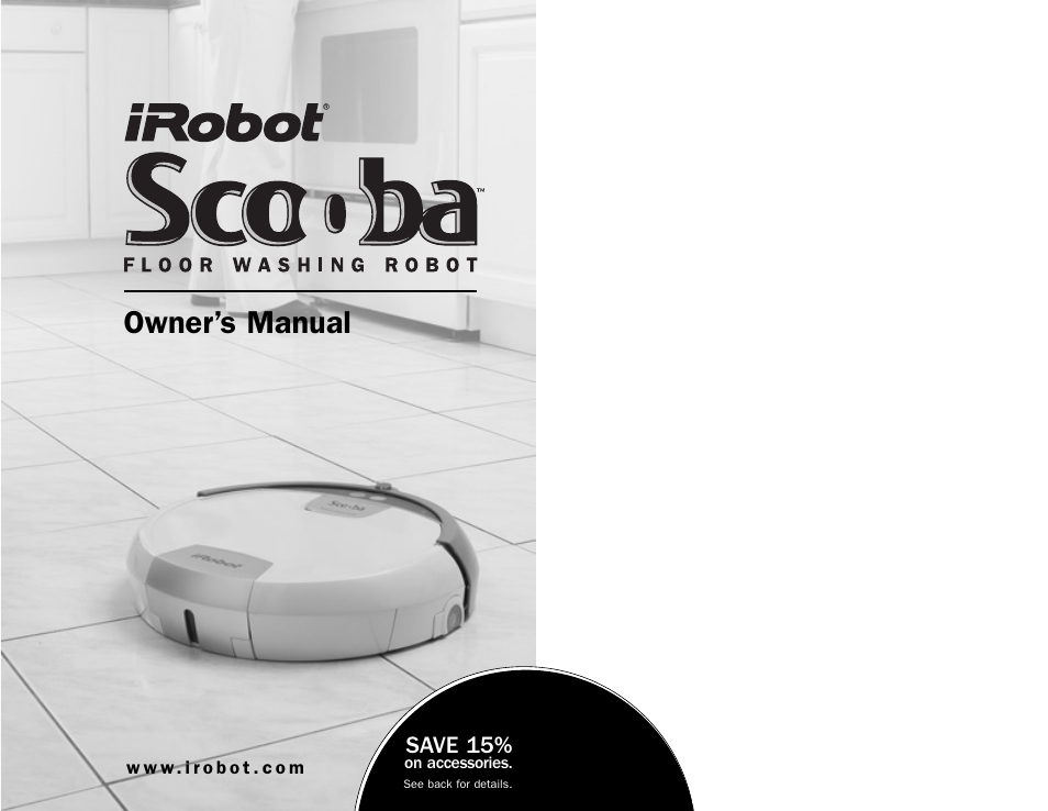 Scooba_manual, Owner’s manual, Save 15 | iRobot Scooba 390 Series User Manual | Page 16 / 28