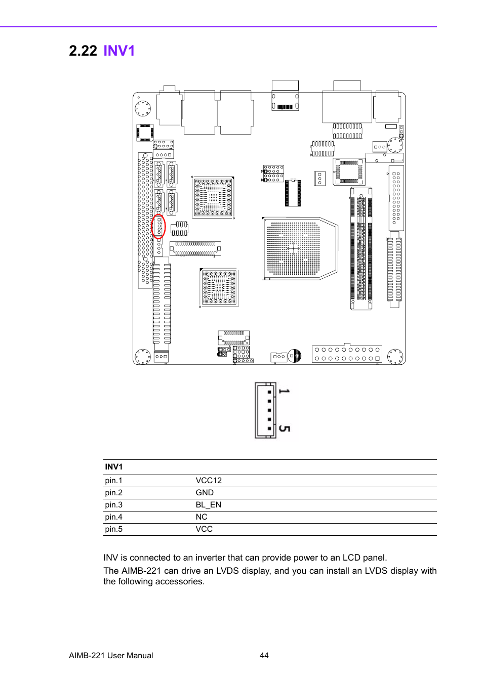 22 inv1, Inv1 | Advantech Industrial Mini-ITX Motherboard with DDR2/Dual GbE/PCI AIMB-221 User Manual | Page 54 / 108