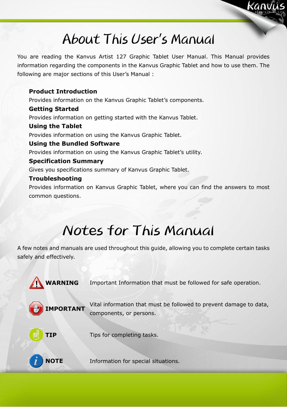 About this user ’s manual | KWorld Kanvus Artist 127 User Manual | Page 3 / 82