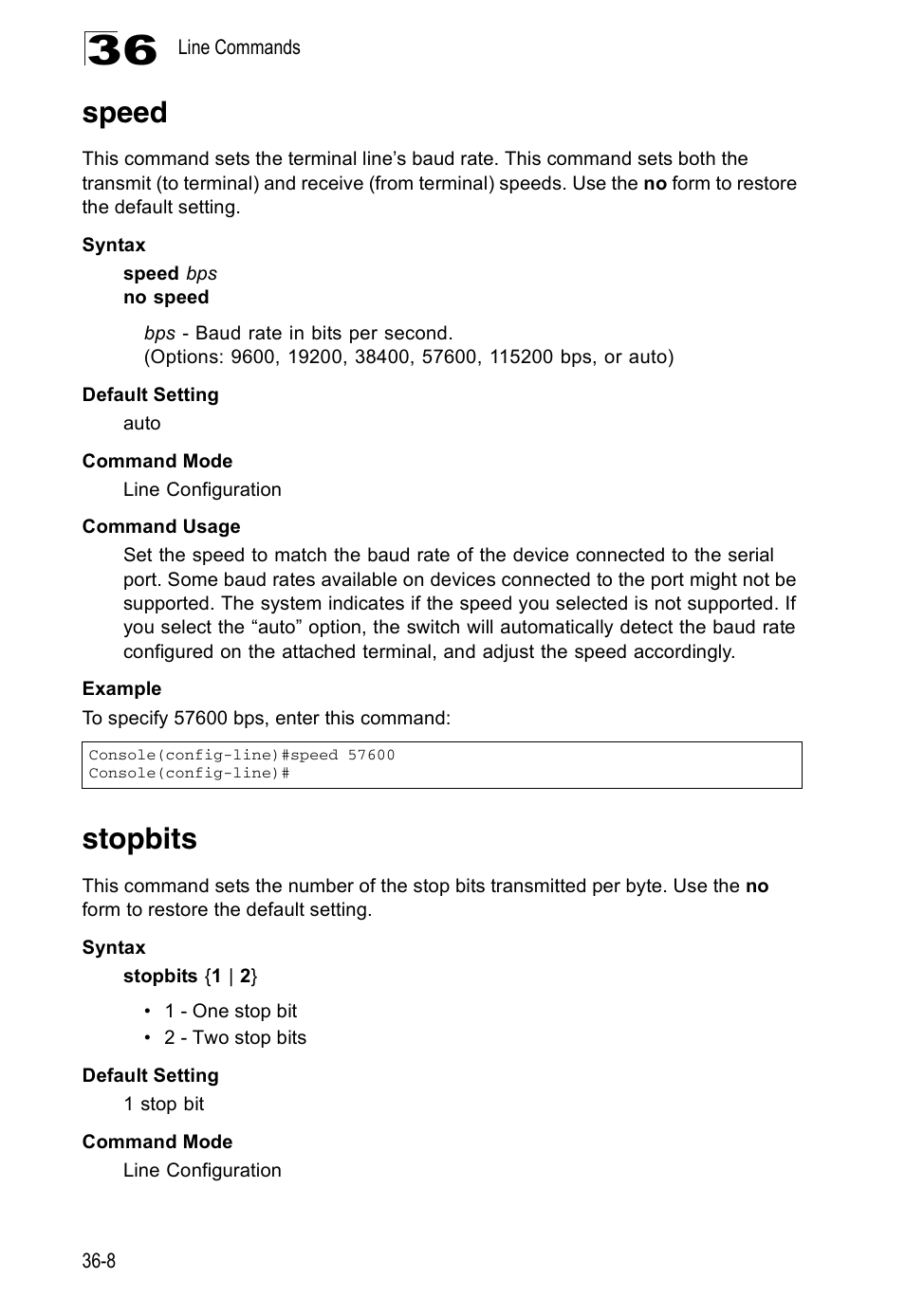 Speed, Stopbits, Speed 36-8 stopbits 36-8 | Accton Technology Direk Tronik ES4524D User Manual | Page 316 / 588