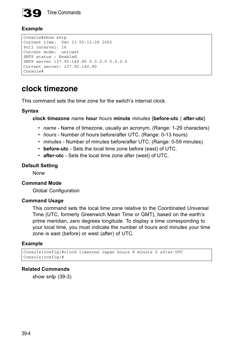Clock timezone | Accton Technology Direk Tronik ES4524D User Manual | Page 334 / 588