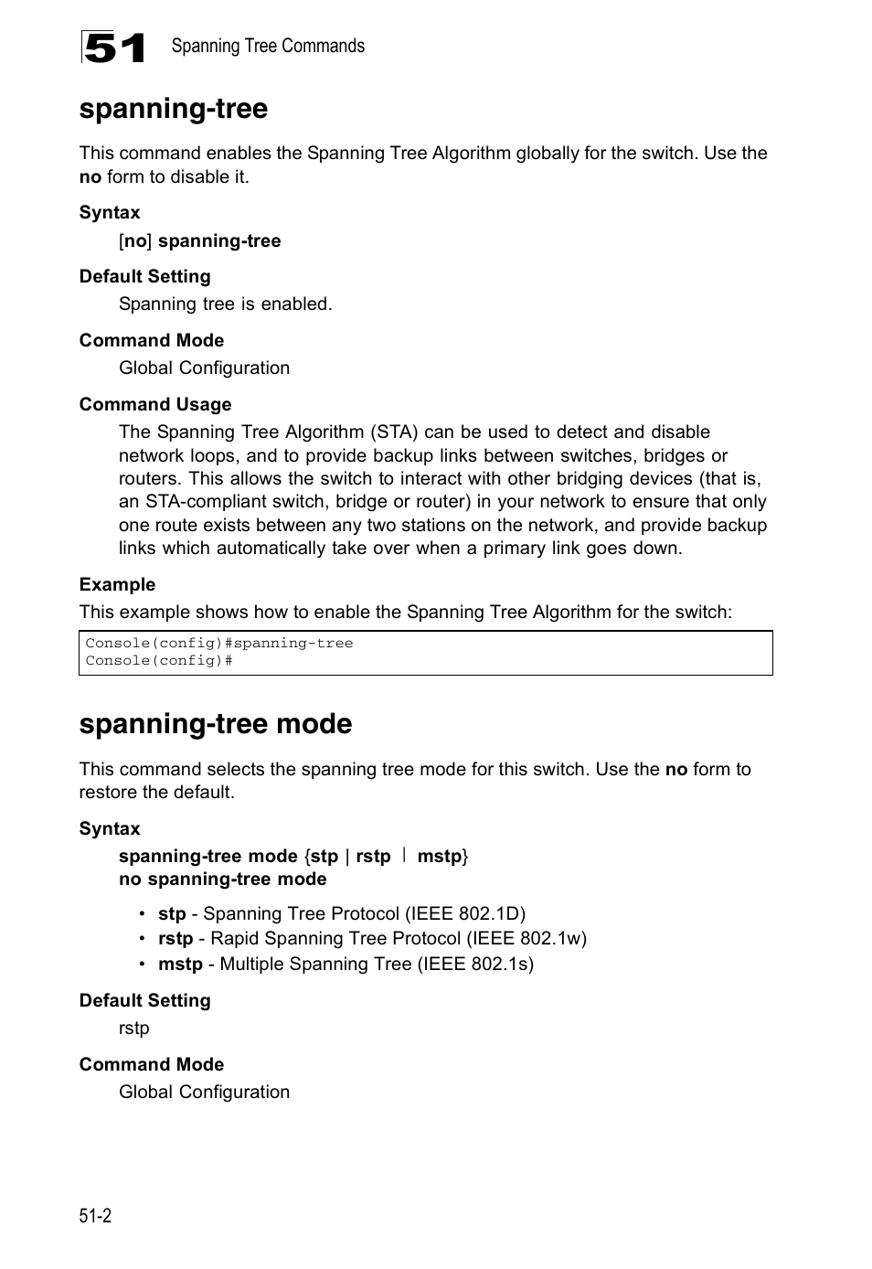 Spanning-tree, Spanning-tree mode, Spanning-tree 51-2 spanning-tree mode | Accton Technology Direk Tronik ES4524D User Manual | Page 442 / 588