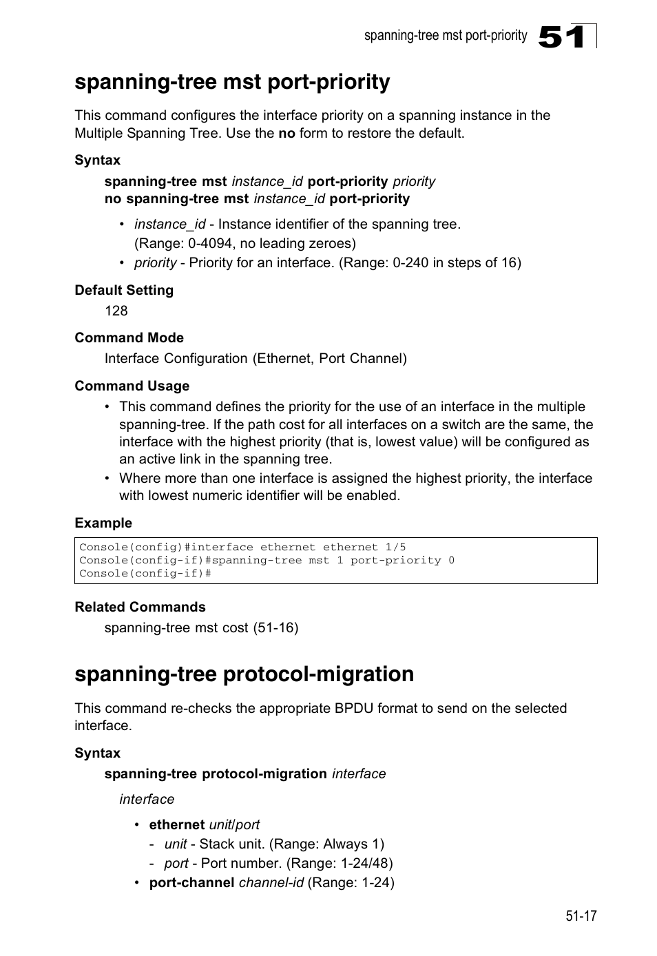 Spanning-tree mst port-priority, Spanning-tree protocol-migration | Accton Technology Direk Tronik ES4524D User Manual | Page 457 / 588