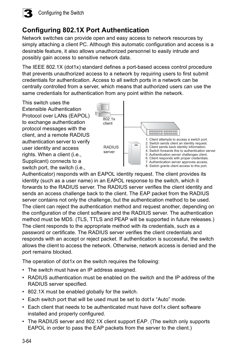 Configuring 802.1x port authentication | Accton Technology ES5508 User Manual | Page 104 / 446