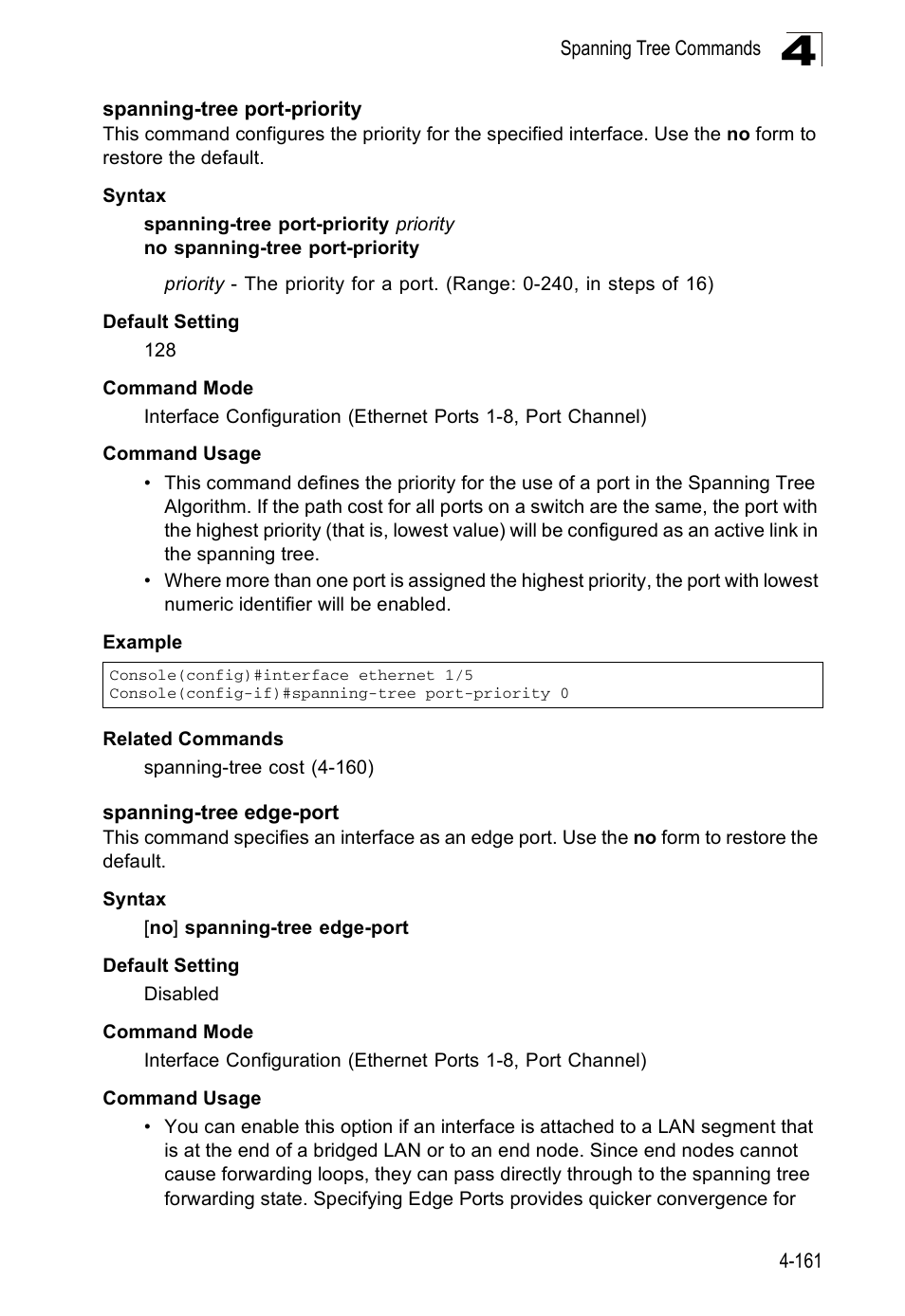 Spanning-tree port-priority, Spanning-tree edge-port | Accton Technology ES5508 User Manual | Page 373 / 446