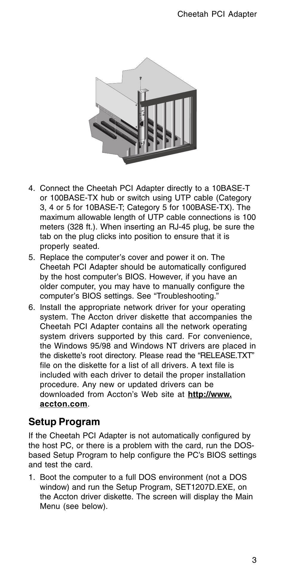 Setup program | Accton Technology CHEETAH PCI ADAPTER EN1207D-TX User Manual | Page 5 / 14