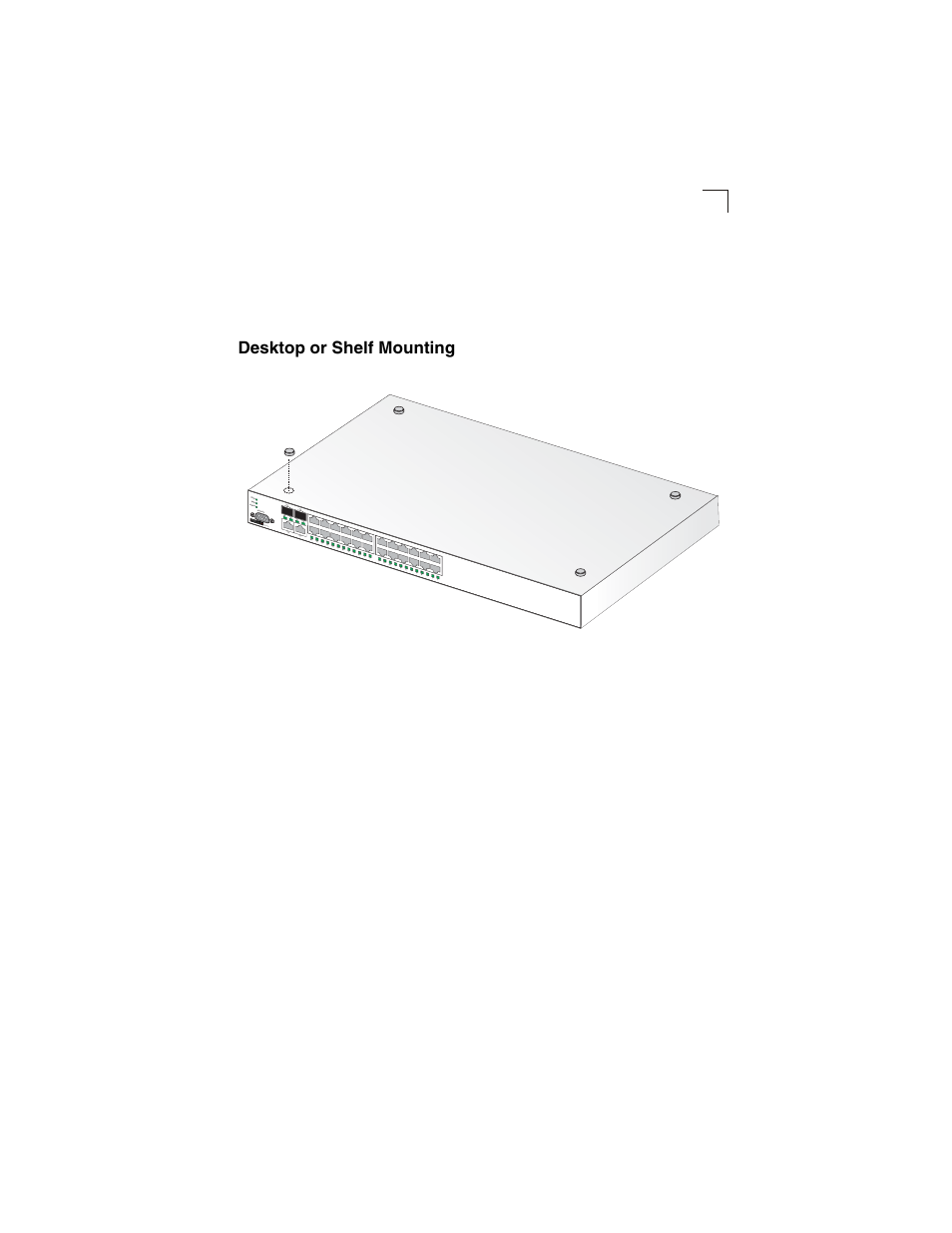 Desktop or shelf mounting, Figure 3-4, Attaching the adhesive feet | Accton Technology ES3628EA User Manual | Page 35 / 62