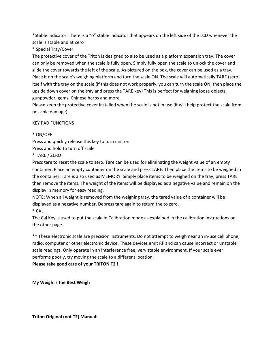 MyWeigh TRITON T2 User Manual | Page 4 / 9