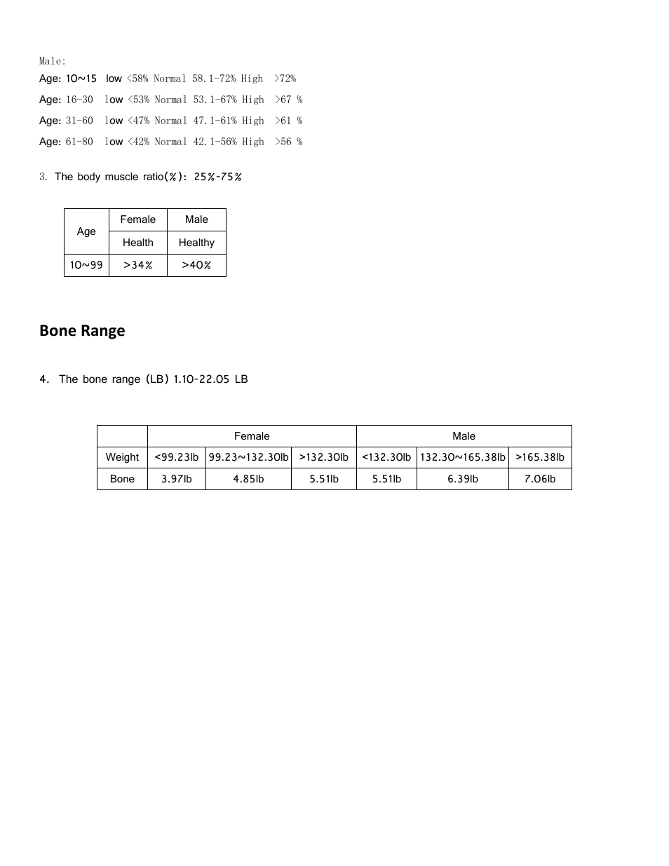 Bone range | MyWeigh GALILEO 2 User Manual | Page 3 / 3