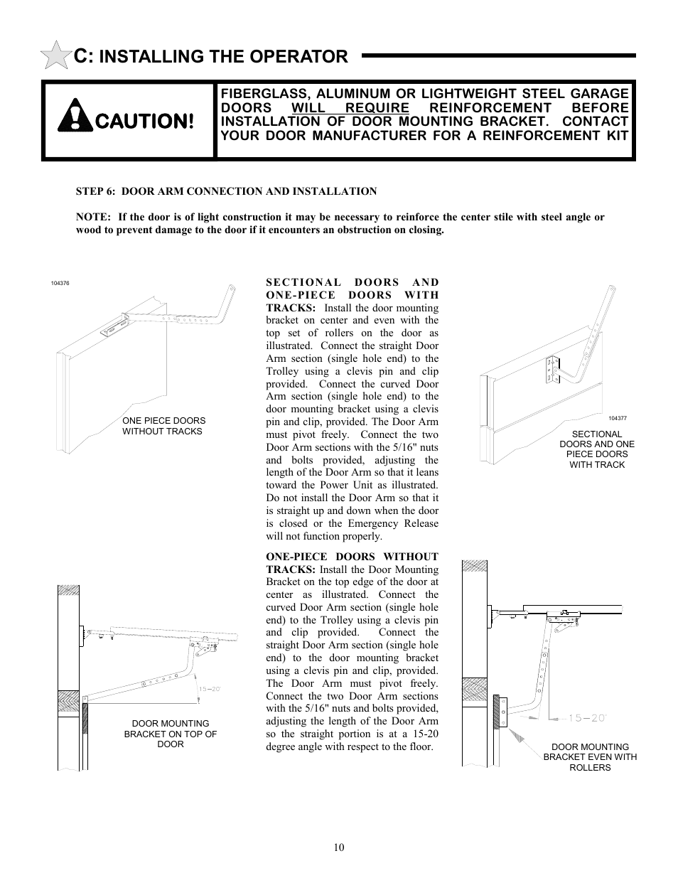 Caution, Installing the operator | Allstar Products Group 3500 User Manual | Page 10 / 24