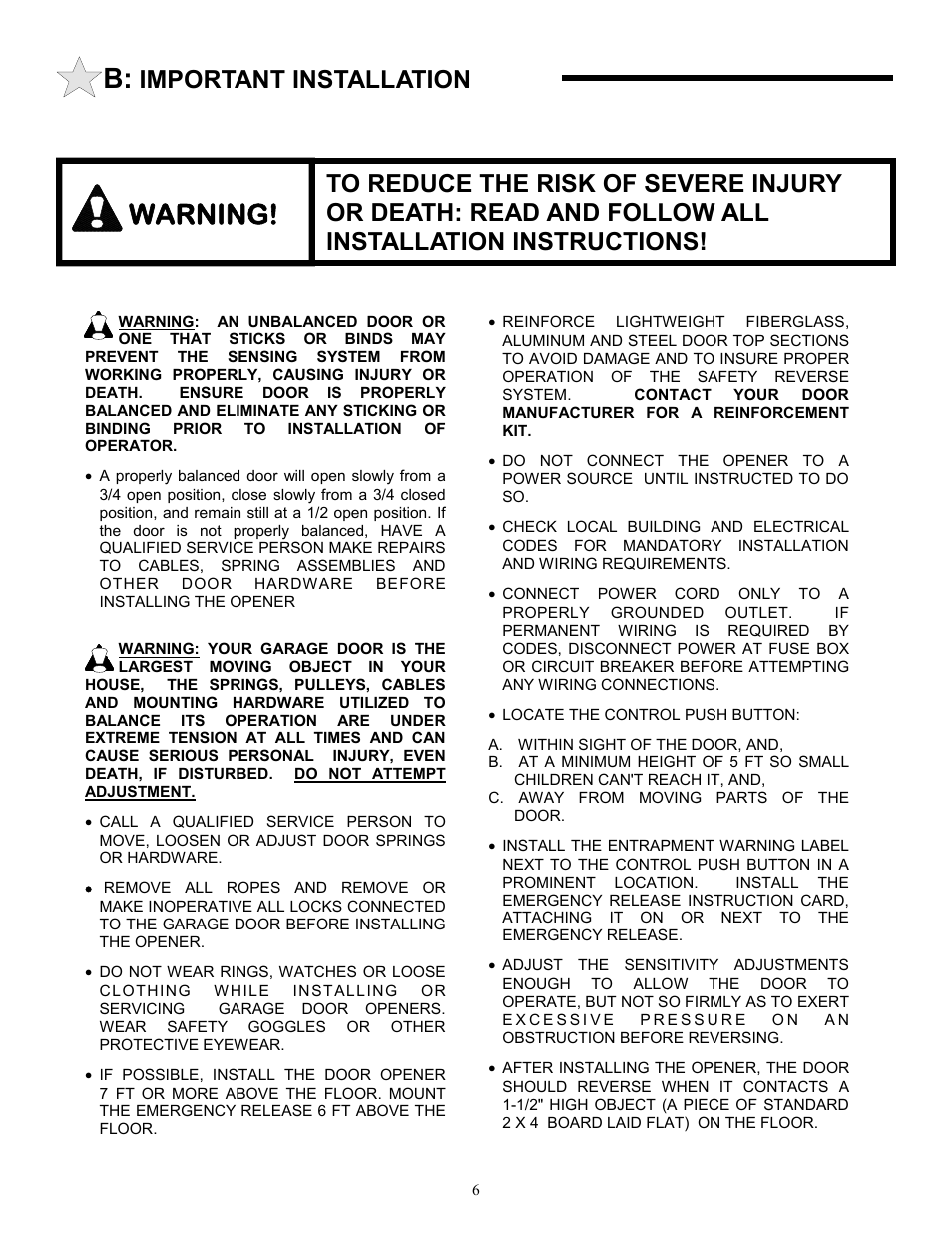 Warning, Important installation | Allstar Products Group 3500 User Manual | Page 6 / 24