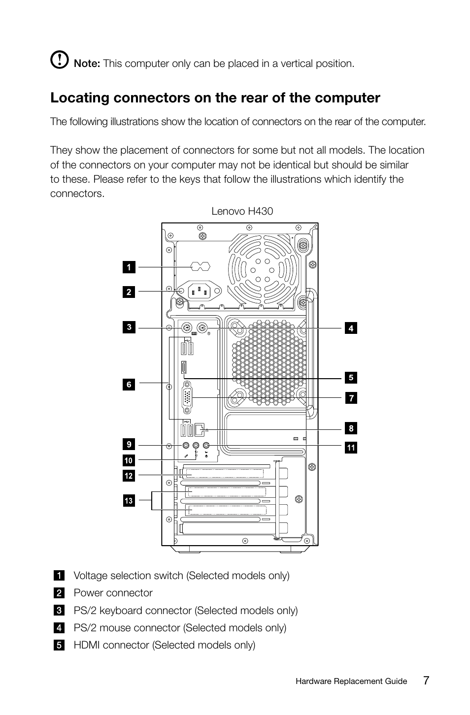 Locating connectors on the rear of the computer | Lenovo H420 Desktop User Manual | Page 12 / 39