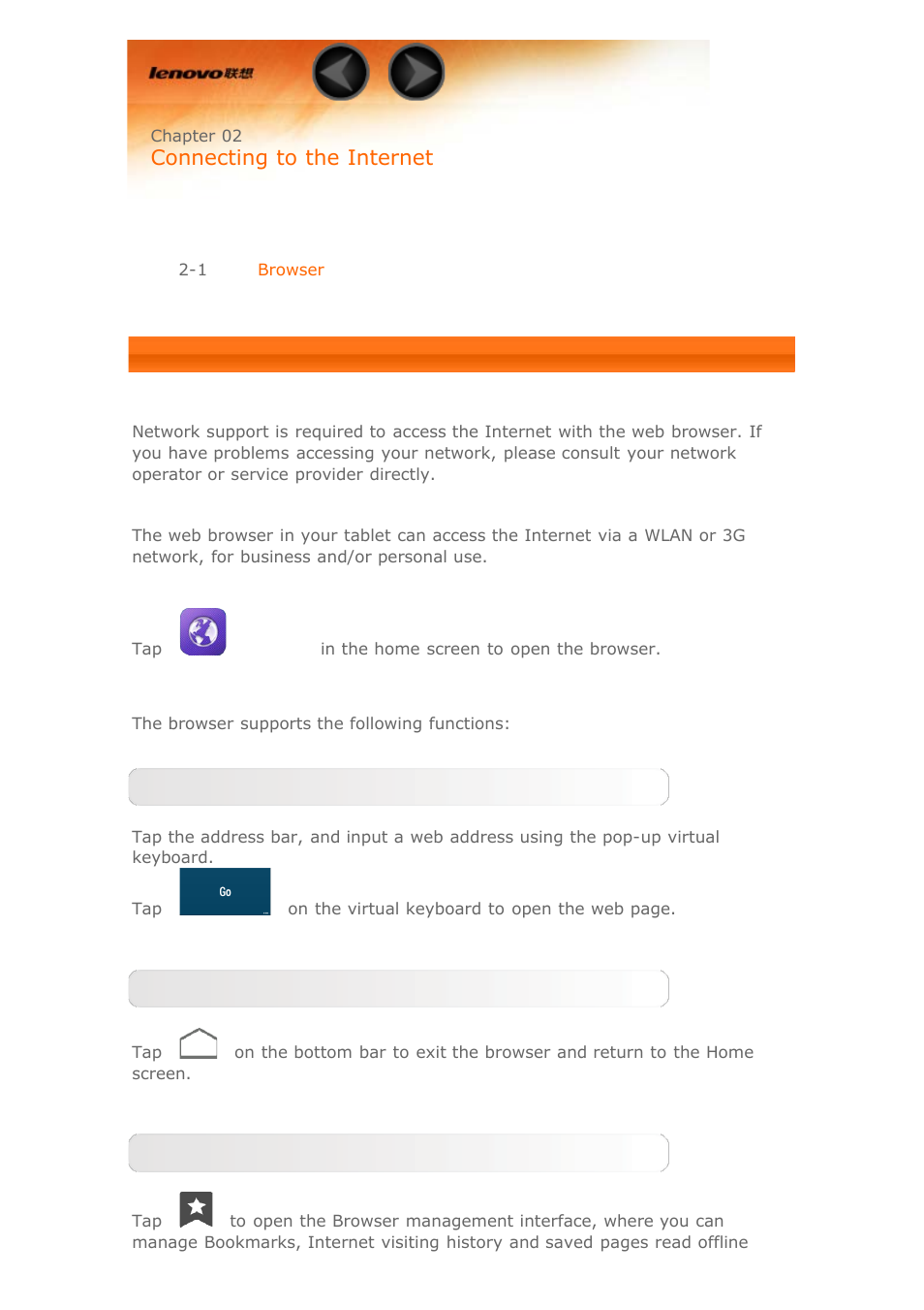 Chapter02, Connecting to the internet | Lenovo Yoga Tablet 8 B6000 User Manual | Page 10 / 27