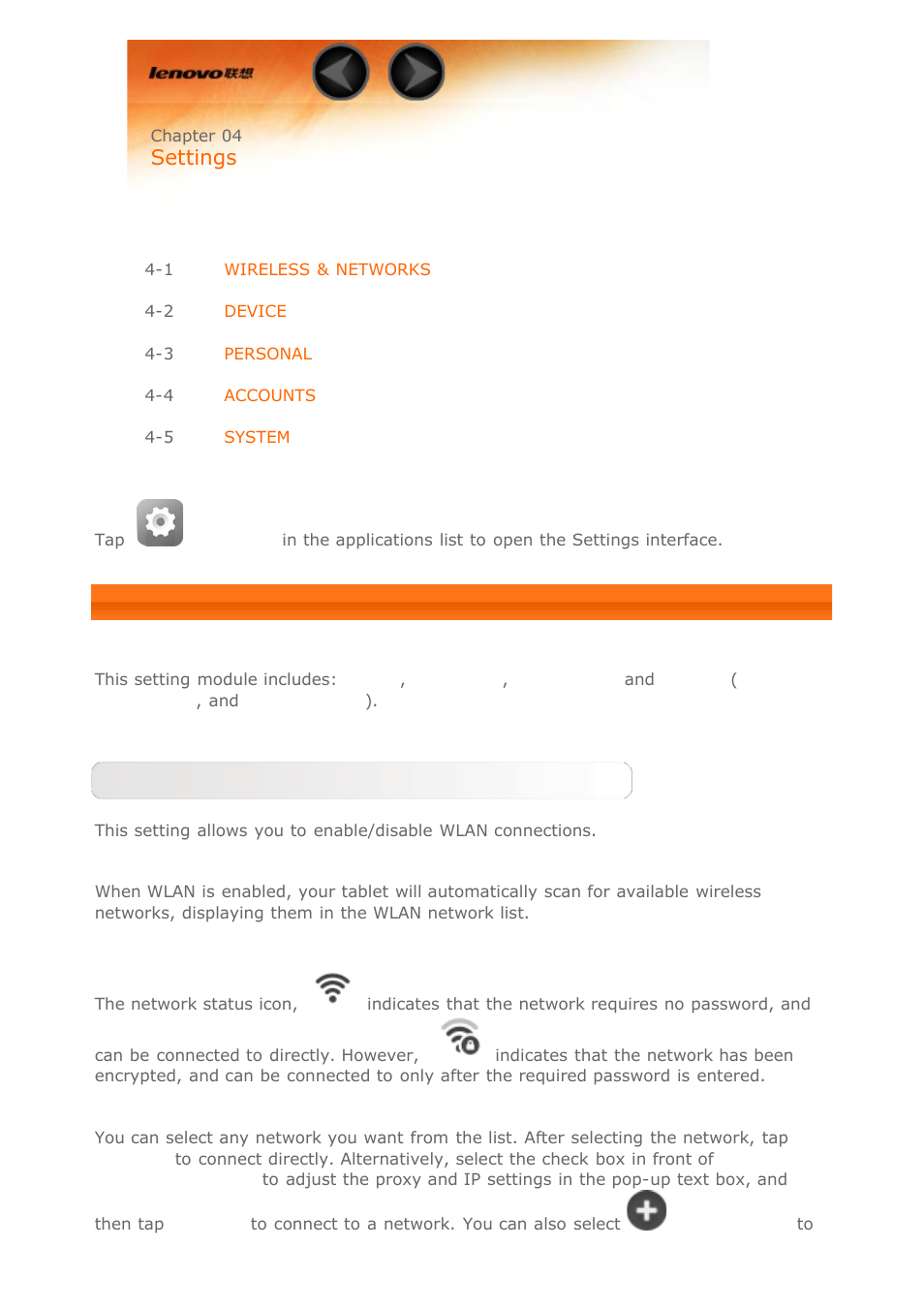 Chapter04, Settings | Lenovo Yoga Tablet 8 B6000 User Manual | Page 17 / 27