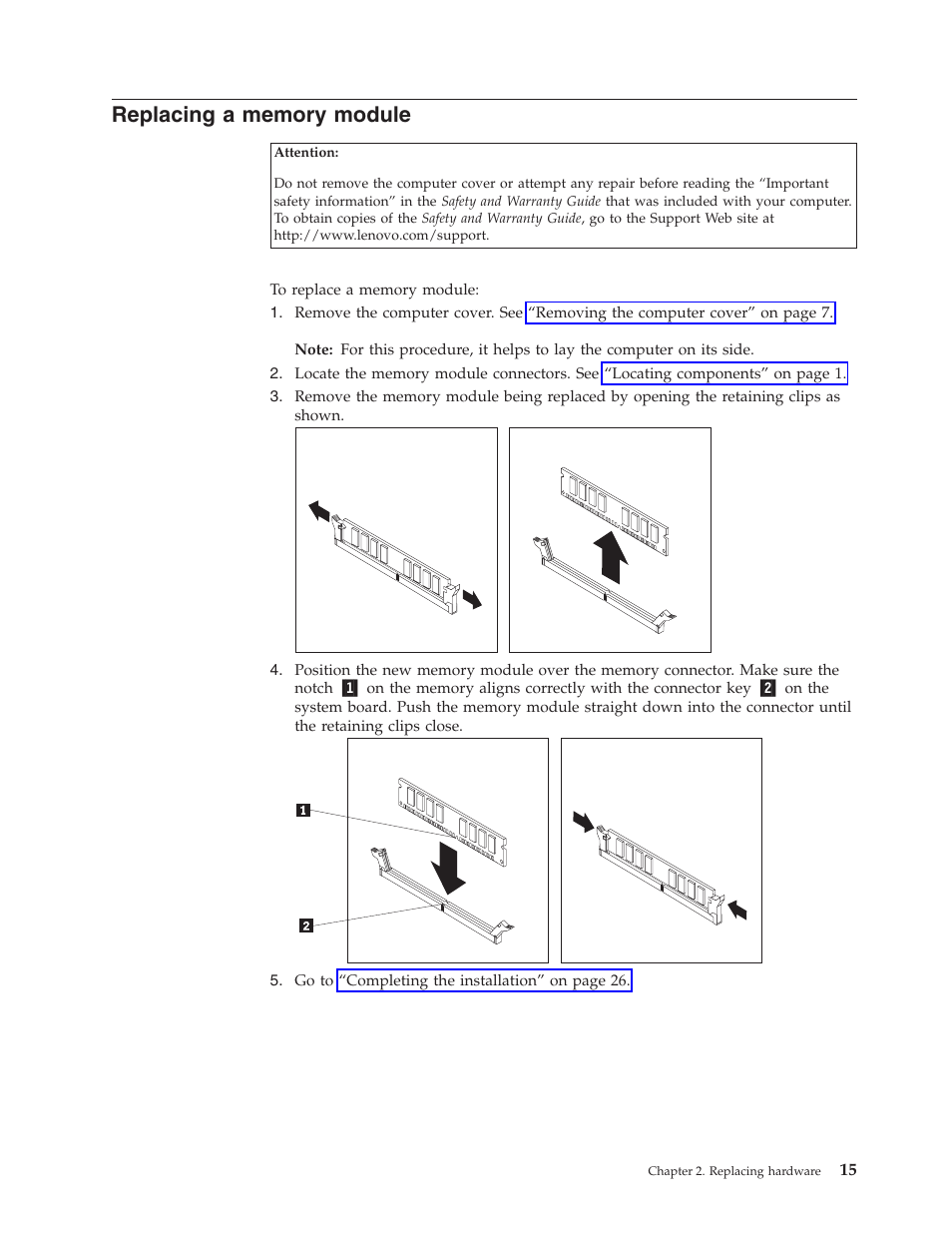 Replacing a memory module, Replacing, Memory | Module | Lenovo ThinkCentre A60 User Manual | Page 23 / 40