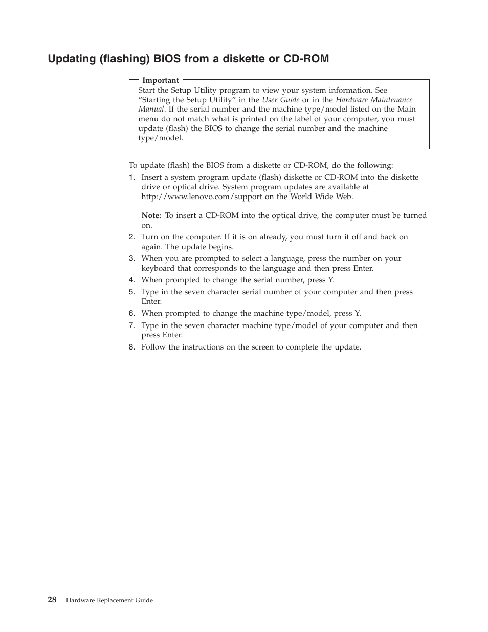 Updating (flashing) bios from a diskette or cd-rom, Updating, Flashing) | Bios, From, Diskette, Cd-rom | Lenovo ThinkCentre A60 User Manual | Page 36 / 40