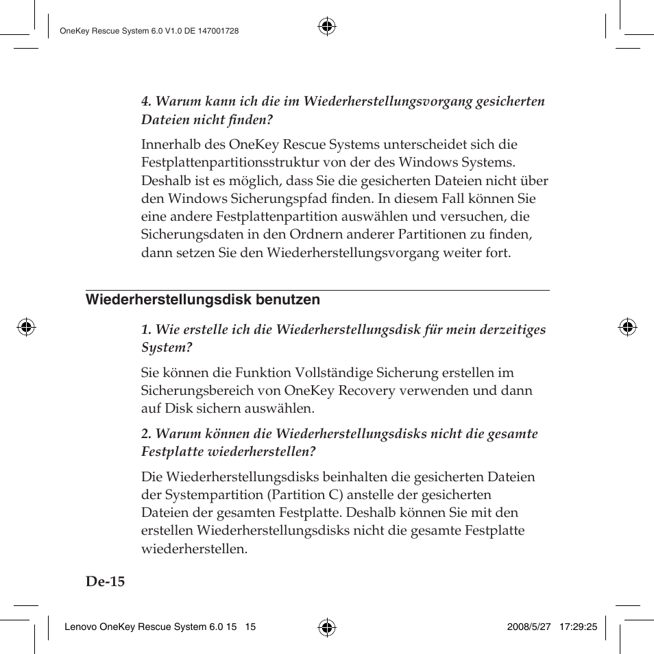 Wiederherstellungsdisk benutzen, Wiederherstellungsdisk.benutzen | Lenovo IdeaPad Y710 User Manual | Page 100 / 138