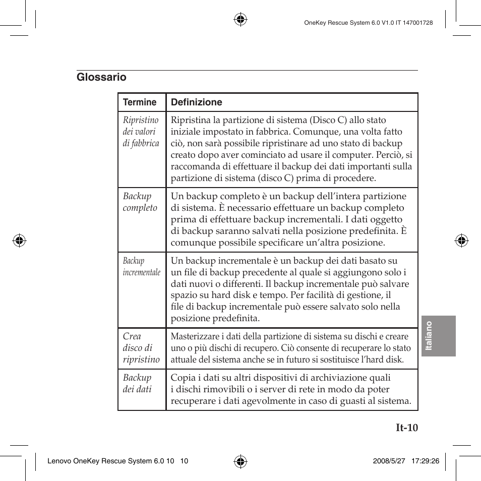 Glossario | Lenovo IdeaPad Y710 User Manual | Page 113 / 138