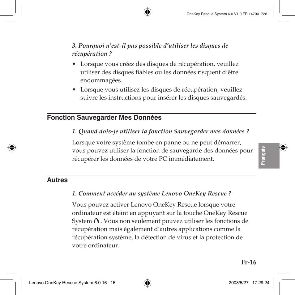 Fonction sauvegarder mes données autres | Lenovo IdeaPad Y710 User Manual | Page 83 / 138