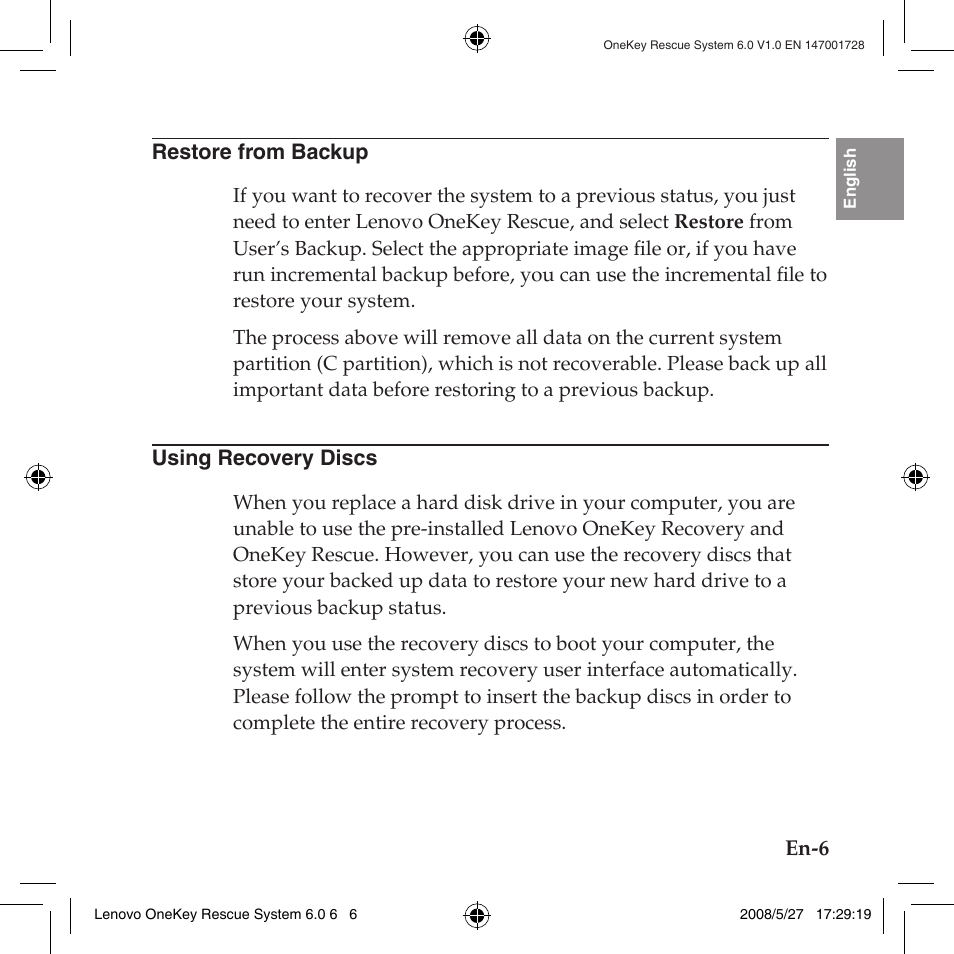 Restore from backup, Using recovery discs, Restore from backup using recovery discs | See restore from backup, See using recovery discs | Lenovo IdeaPad Y710 User Manual | Page 9 / 138