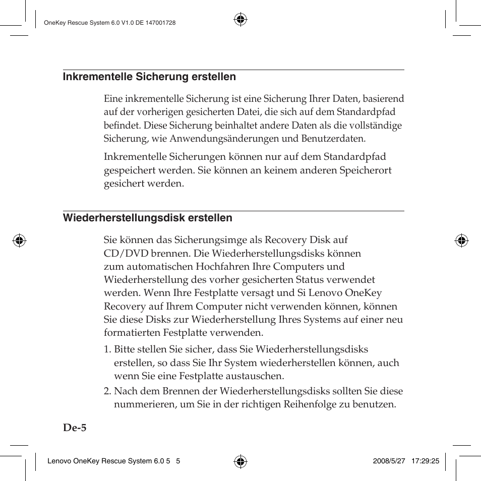 Inkrementelle sicherung erstellen, Wiederherstellungsdisk erstellen | Lenovo IdeaPad Y710 User Manual | Page 90 / 138