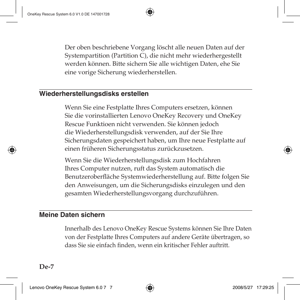 Wiederherstellungsdisks erstellen, Meine daten sichern | Lenovo IdeaPad Y710 User Manual | Page 92 / 138