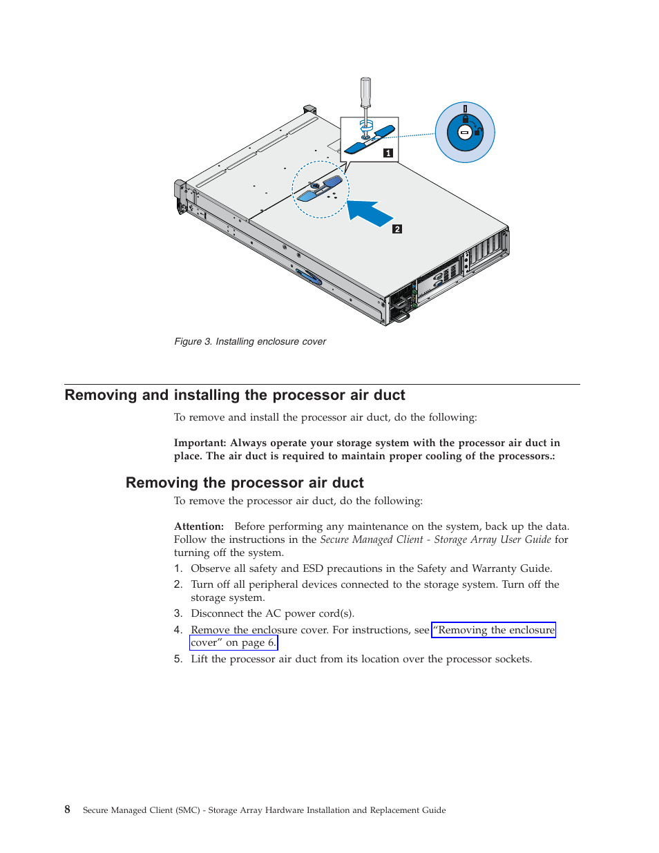 Removing and installing the processor air duct, Removing the processor air duct, Removing | Installing, Processor, Duct, Enclosure, Cover | Lenovo Secure Managed Client User Manual | Page 16 / 52