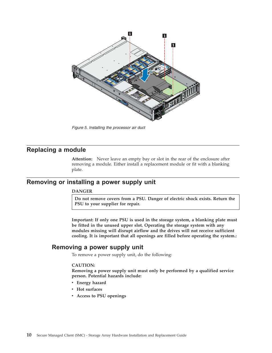 Replacing a module, Removing or installing a power supply unit, Removing a power supply unit | Replacing, Module, Removing, Installing, Power, Supply, Unit | Lenovo Secure Managed Client User Manual | Page 18 / 52