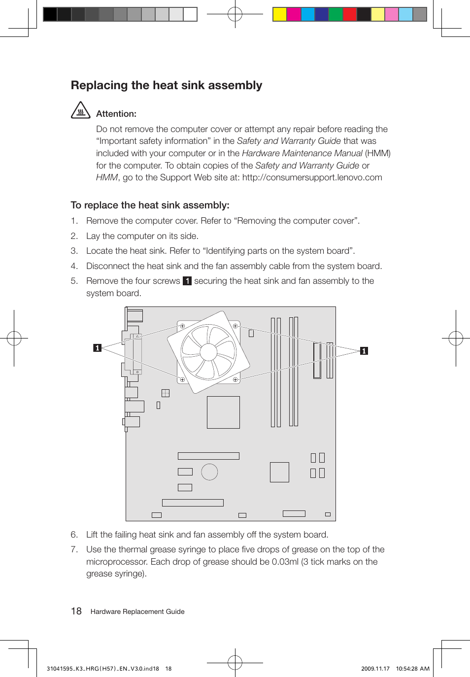 Replacing the heat sink assembly | Lenovo IdeaCentre K320 User Manual | Page 21 / 37