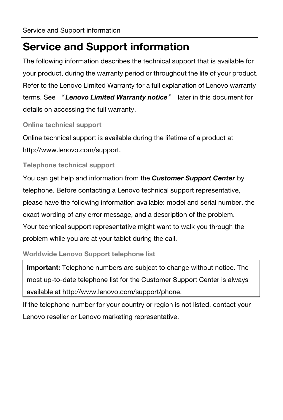 Service and support information | Lenovo S5000 Tablet User Manual | Page 3 / 24