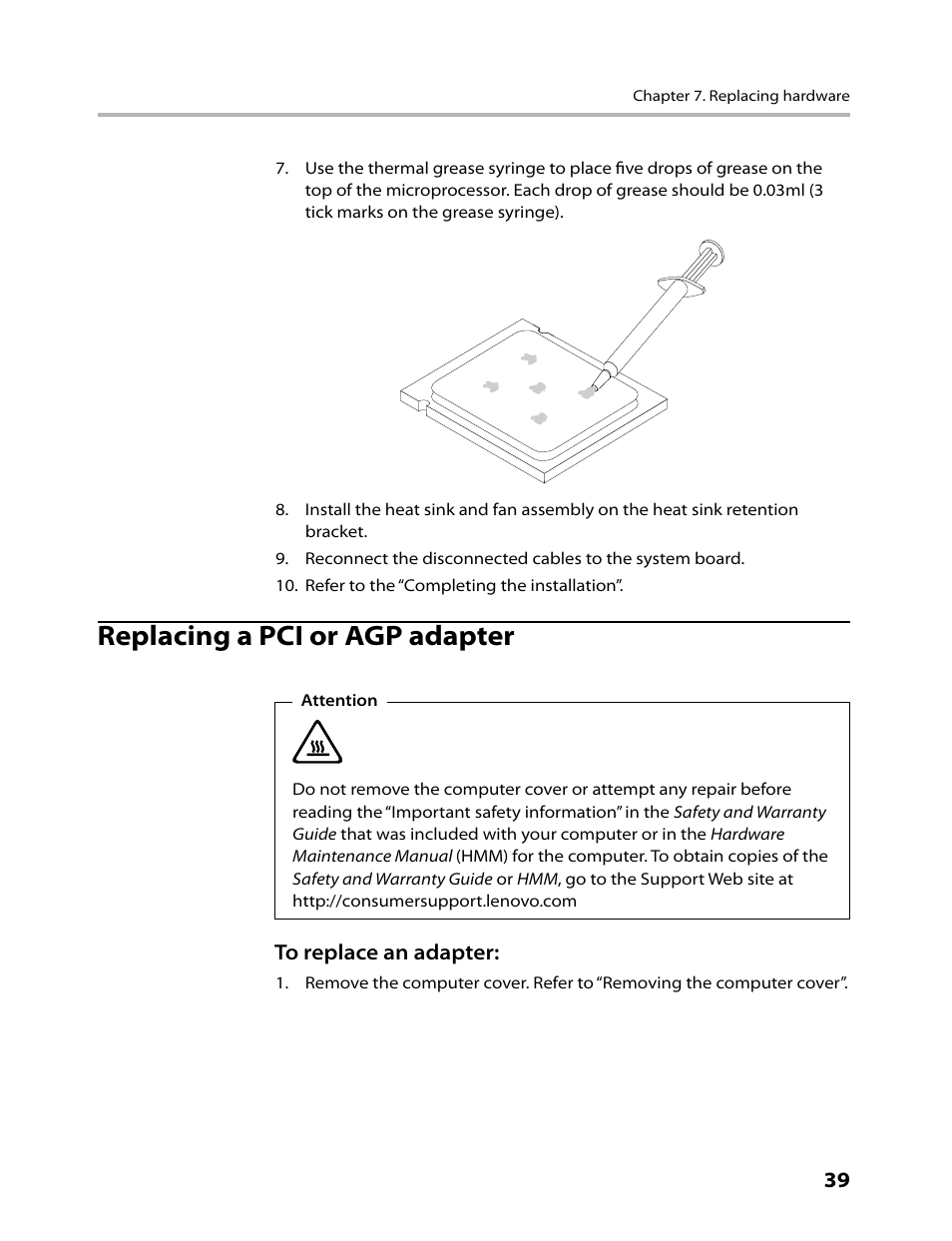 Replacing a pci or agp adapter | Lenovo IdeaCentre K330B User Manual | Page 41 / 57