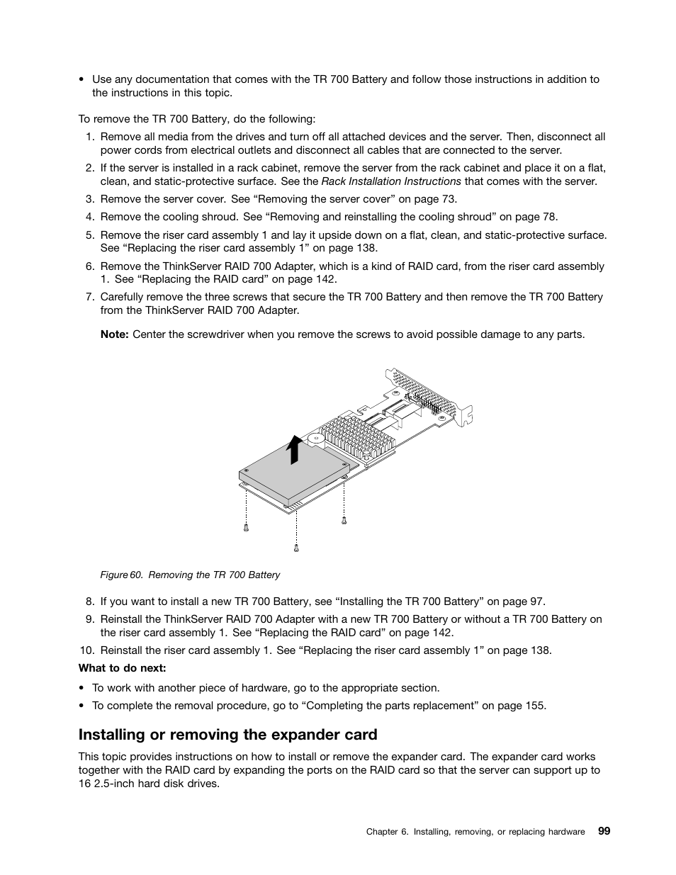 Installing or removing the expander card | Lenovo ThinkServer RD630 User Manual | Page 111 / 196