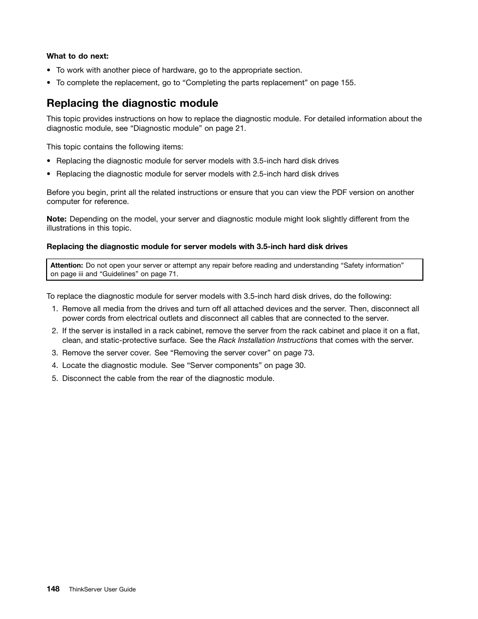 Replacing the diagnostic module | Lenovo ThinkServer RD630 User Manual | Page 160 / 196