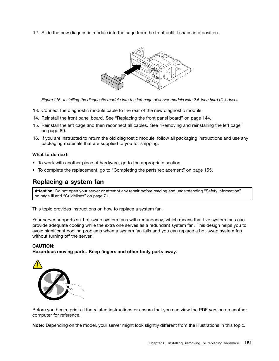 Replacing a system fan | Lenovo ThinkServer RD630 User Manual | Page 163 / 196
